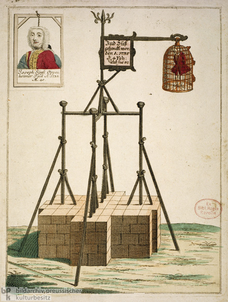 Der Galgen, an dem Joseph Süß Oppenheimer  („Jud Süß”) hingerichtet wurde (1738)